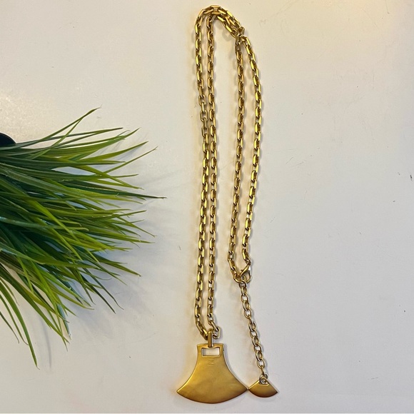 Rare Vintage Karl Lagerfeld Gold Logo Pendant Long Necklace Designer Jewelry - Picture 5 of 9